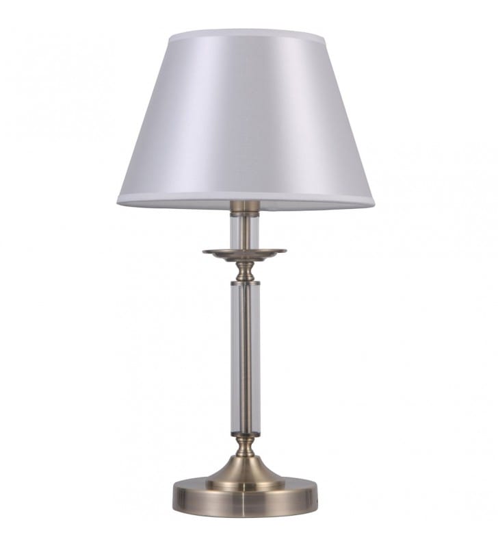 Klasyczna stylowa lampa stołowa z białym abażurem Solana podstawa brąz antyczny szkło