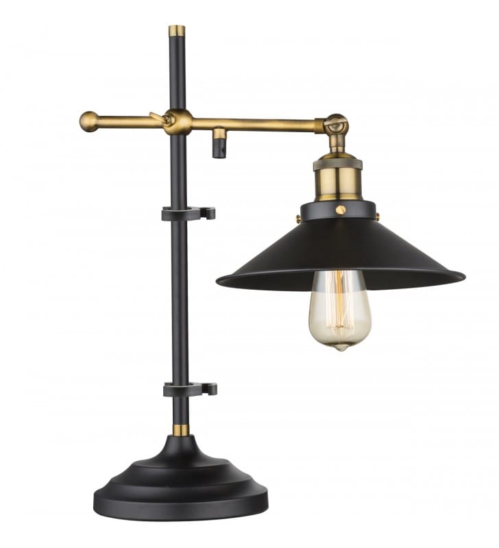 Lampa stołowa gabinetowa Lenius metalowa w stylu vintage czarna wykończenie w kolorze antycznego mosiądzu regulacja- OD RĘKI