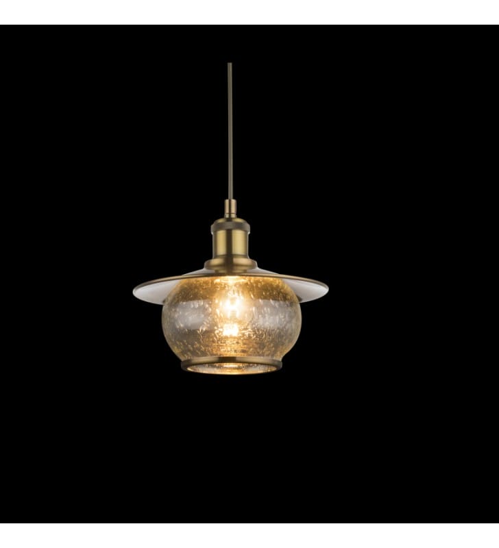 Lampa wisząca Nevis pojedynczy zwis stare złoto bezbarwne szkło z dekorm kropli wody