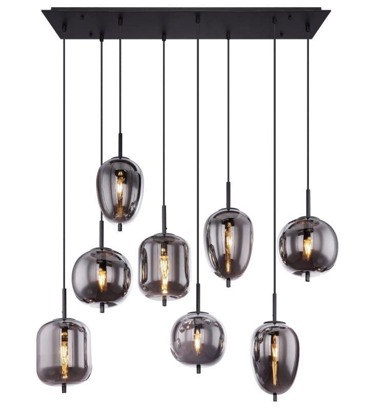 Duża designerska nowoczesna lampa Blacky 8 grafitowych kloszy czarne wykończenie