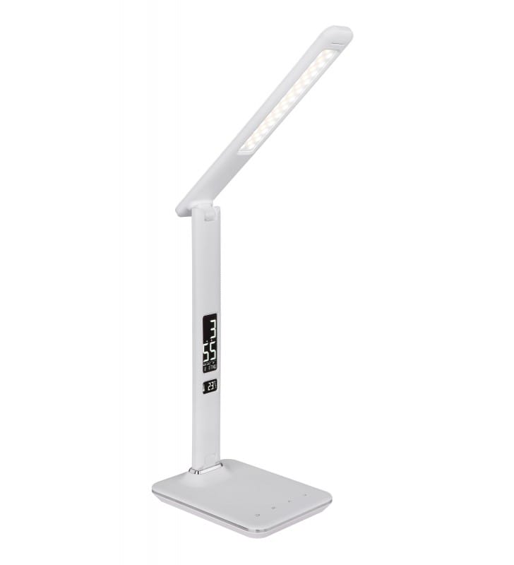Lampka biurkowa z zegarem Tanna LED biała ściemniacz włącznik dotykowy budzik timer termometr oświetlenie nocne