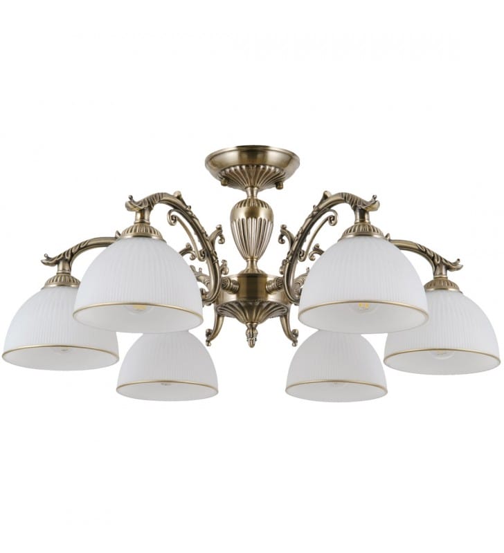 Klasyczna stylowa dekoracyjna lampa sufitowa Feneza brąz antyczny białe klosze ze szkła