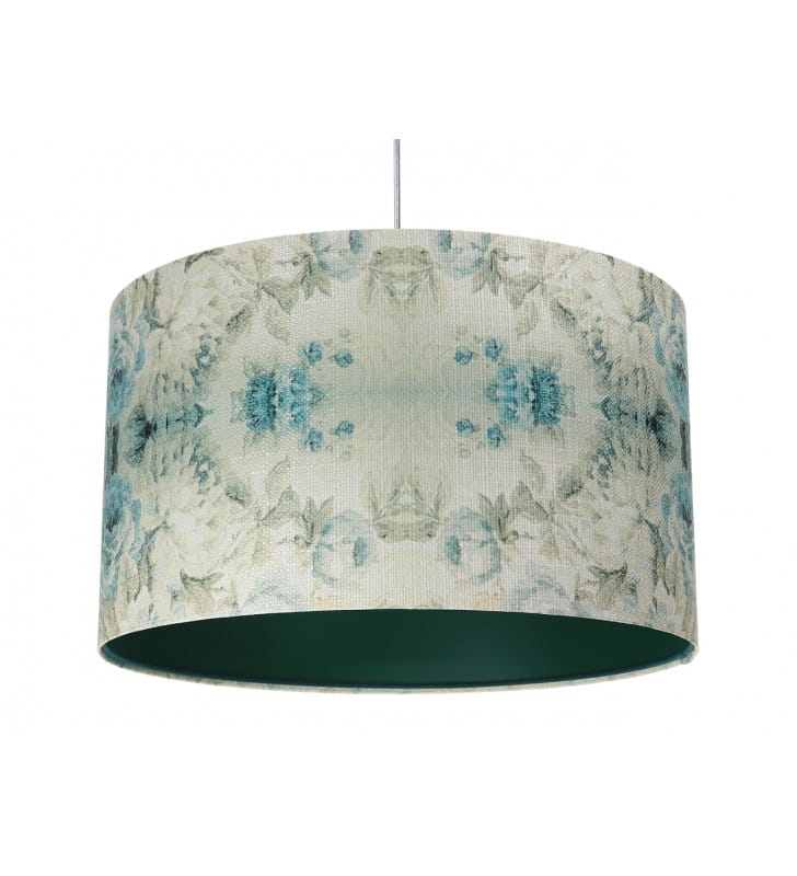 Lampa wisząca Nandi 50cm abażur z kwiatowym wzorem ciemno zielony środek do sypialni salonu jadalni