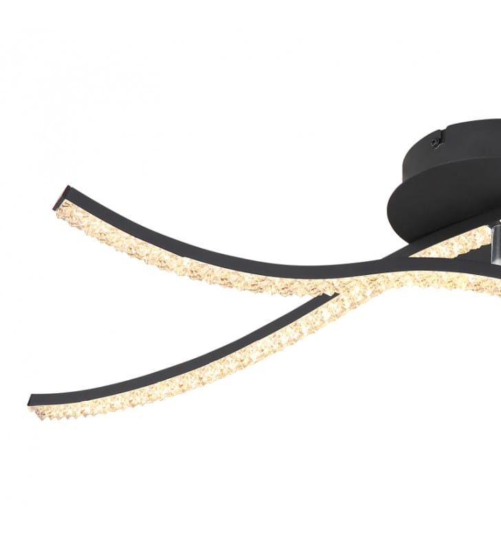Nowoczesna czarna lampa sufitowa Jules LED 2 wąskie ramiona ozdobione akrylowymi kryształkami do salonu sypialni