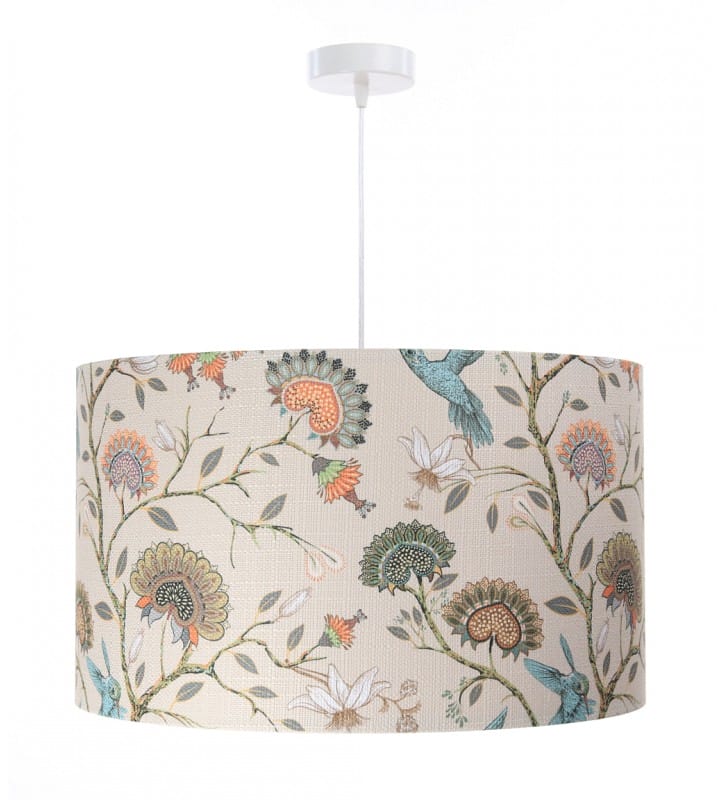 Lampa wisząca Kolibri1 abażur z kolibrami i kwiatami styl romantyczny do sypialni jadalni kuchni salonu pokoju nastolatki