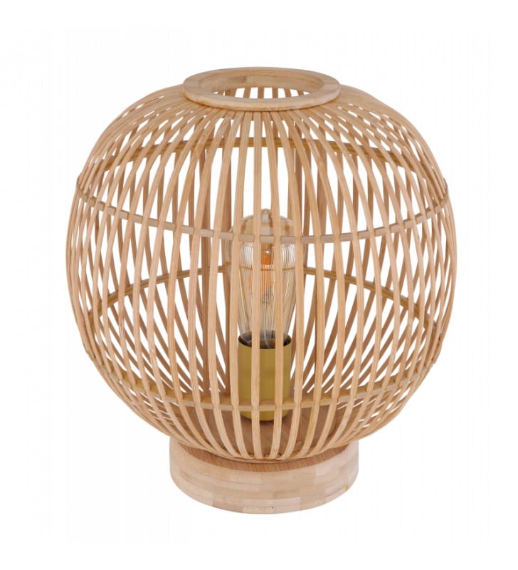 Lampa stołowa Hildegard bambusowa kula drewniana podstawa styl boho eko skandynawski