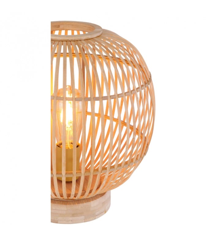 Lampa stołowa Hildegard bambusowa kula drewniana podstawa styl boho eko skandynawski