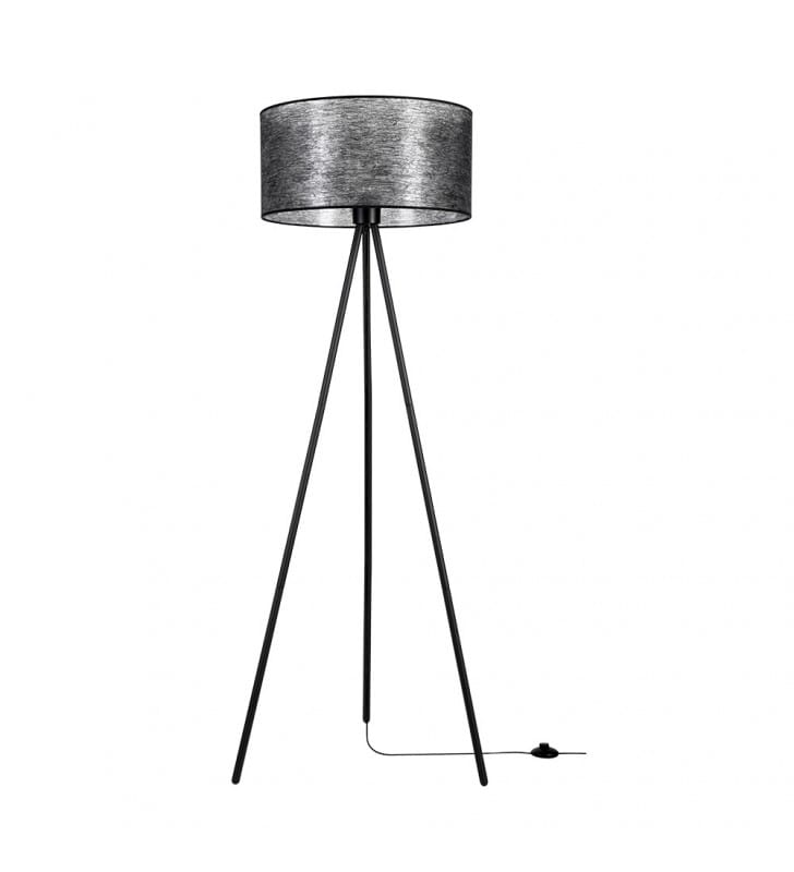 Lampa stojąca na metalowych 3 nogach Nevoa abażur czarny fizelina do salonu sypialni