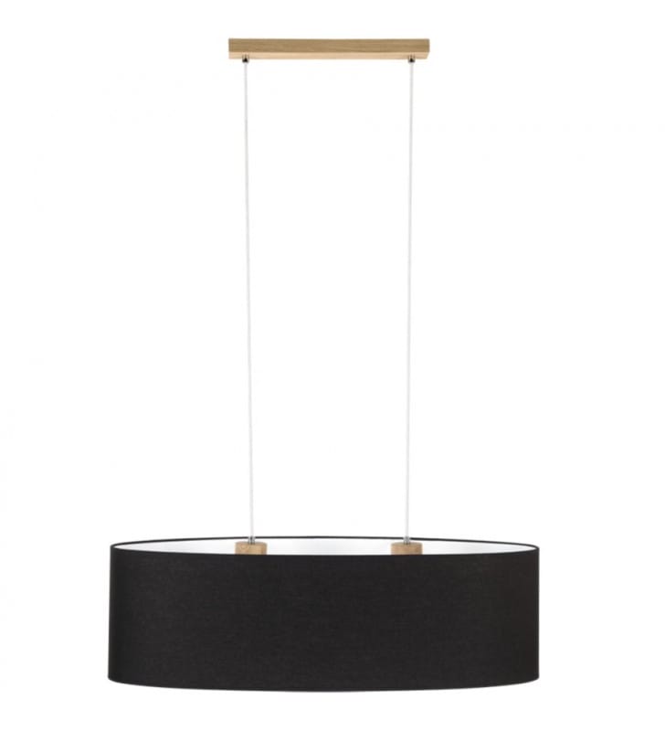 Czarna materiałowa lampa zwisająca nad stołem Dove drewniane dębowe wykończenie 2xE27 Britop
