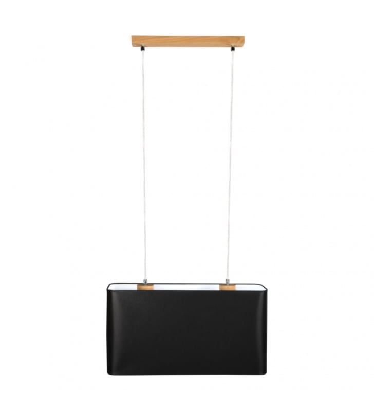 Cadre czarna prostokątna lampa wisząca nad stół z drewnianym wykończeniem abażur 2xE27