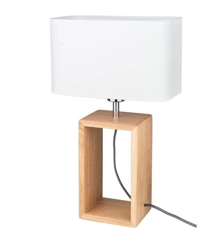 Lampa stołowa na komodę drewniana dębowa podstawa prostokątny biały abażur Cadre 1xE27 Britop