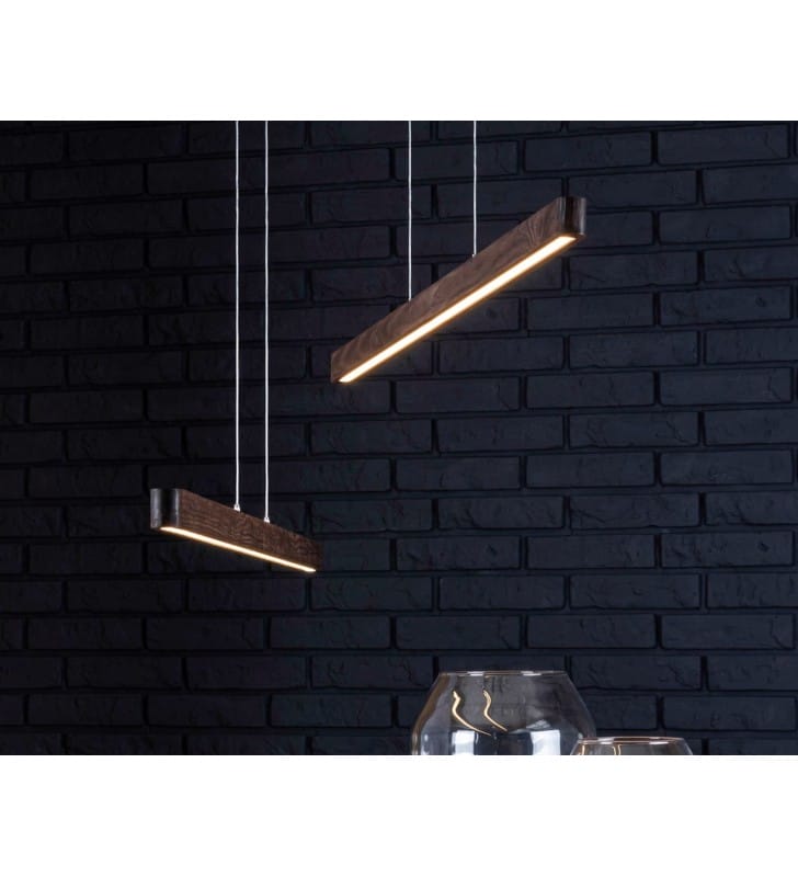 Ponad metrowa lampa wisząca nad stół Forestier LED drewno kolor orzech czarny metal