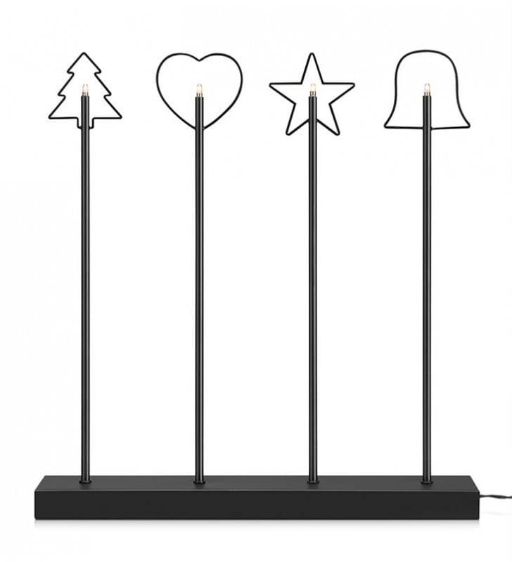 Czarny metalowy dekoracyjny świecznik świąteczny Ginger 4 pkt przewód z włącznikiem