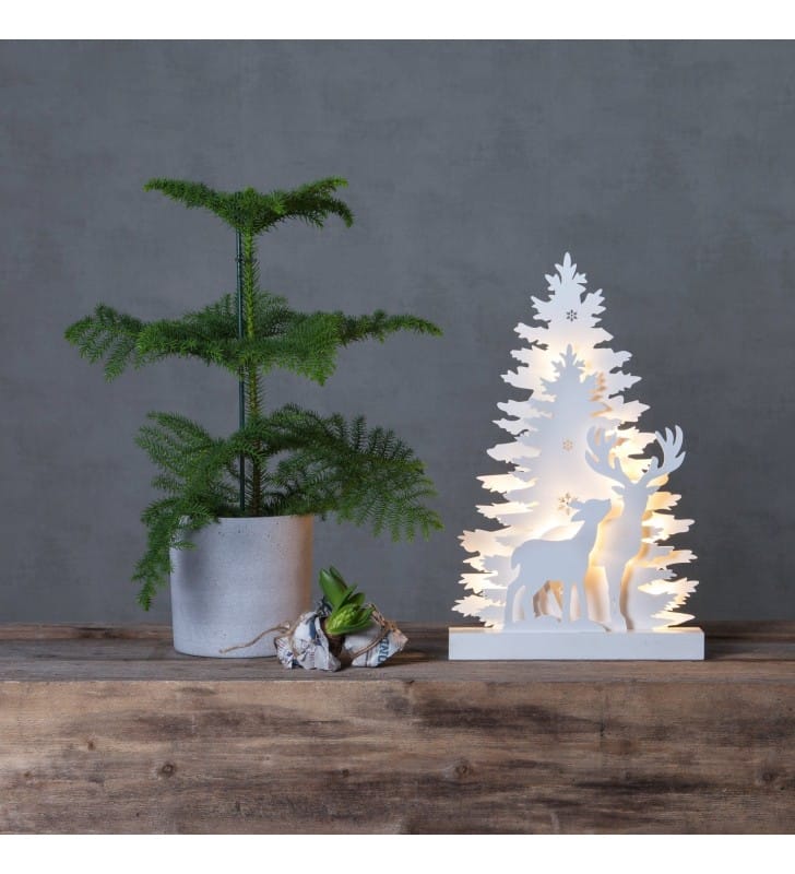 Biała drewniana dekoracja świąteczna Fauna podświetlana na baterie