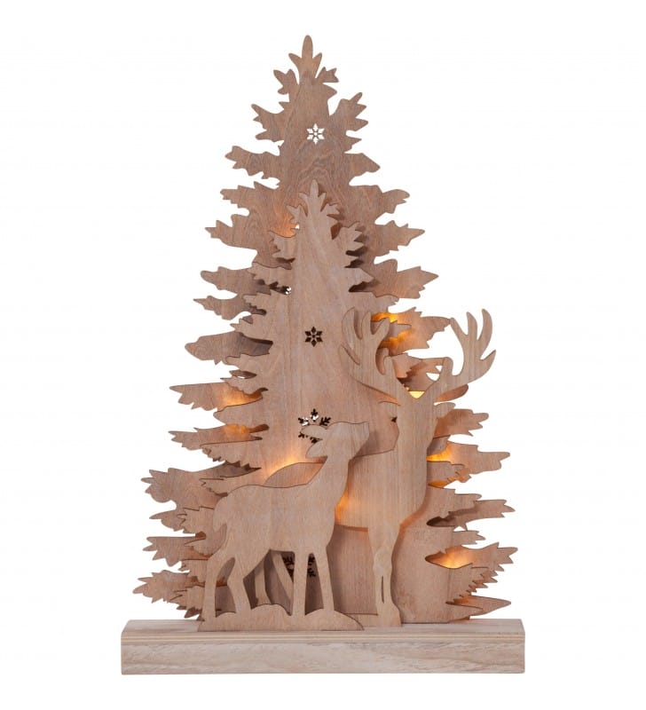 Brązowa drewniana podświetlana dekoracja świąteczna Fauna na baterie