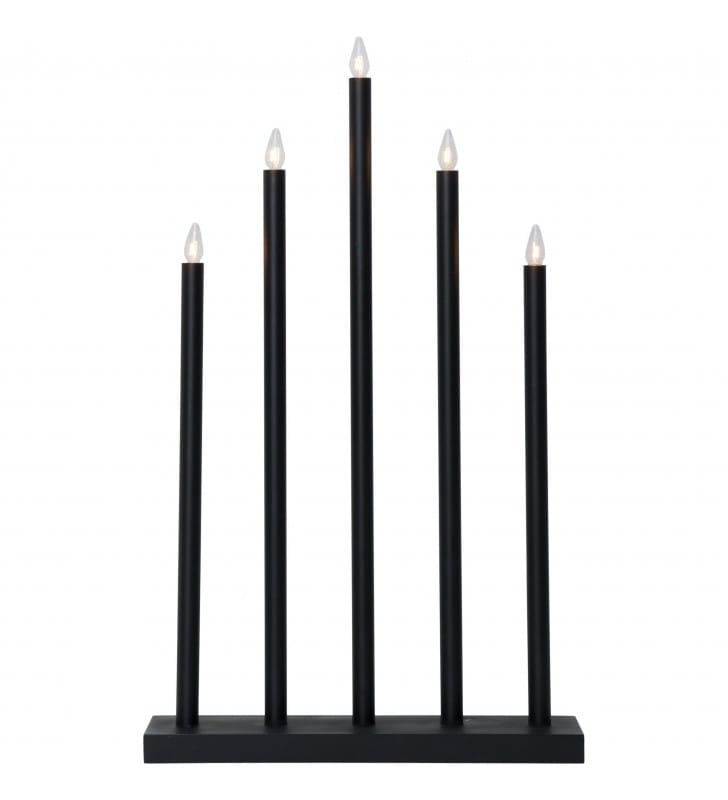 Czarny 5 pkt świecznik o prostej formie Holy połączenie stali z drewnem