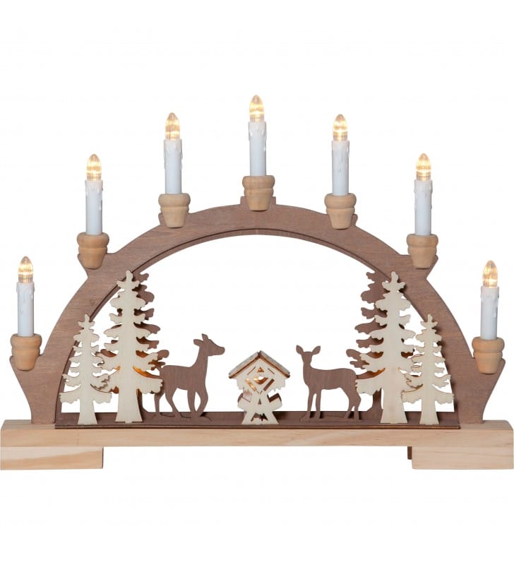 Drewniany brązowy świecznik bożonarodzeniowy na baterie Fauna 7 świec