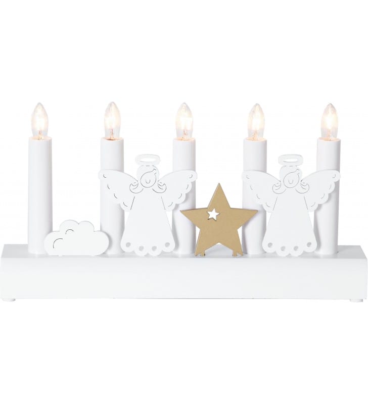 Julia biały delikatny świecznik świąteczny z aniołkami złota gwiazdka