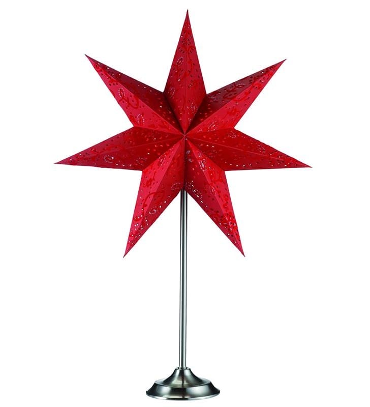 Świąteczna czerwona gwiazda lampa stojąca Aratorp na komodę parapet okno półkę