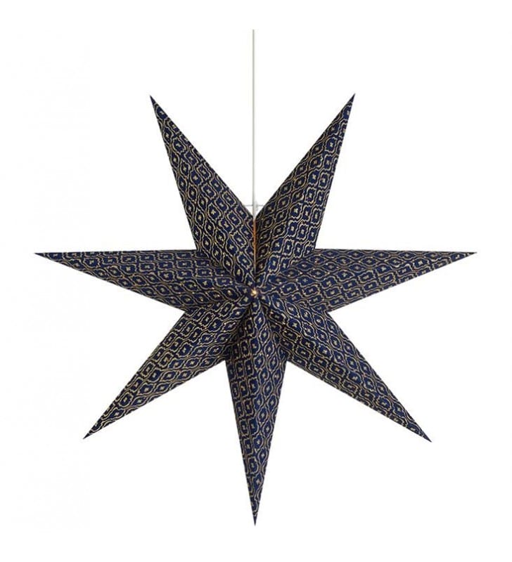 Granatowo złota świąteczna wisząca gwiazda Baroque 45cm podświetlana