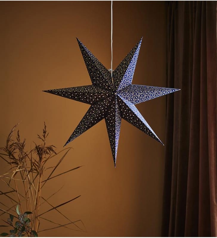 Gwiazda z podświetleniem Baroque granatowo złota świąteczna dekoracja okienna 75cm