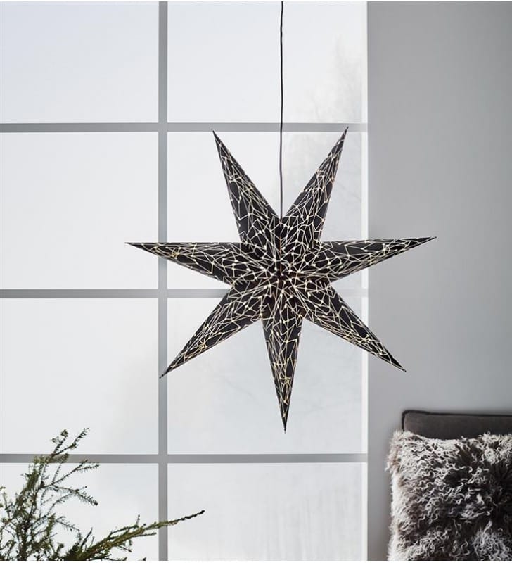 Czarna gwiazda wisząca z papieru 75cm Karla dekoracja okienna wisząca