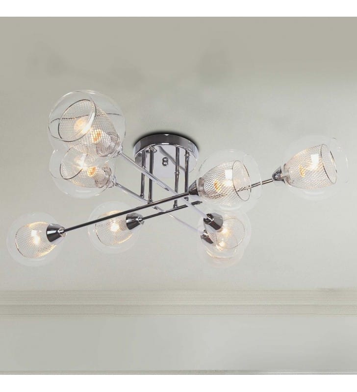 Nowoczesna lampa sufitowa Fons z 8 szklanych podwójnych kloszy do salonu sypialni