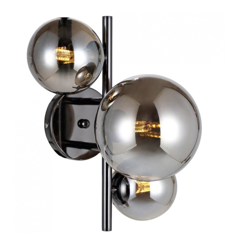 Lampa ścienna do salonu Canello nowoczesna czarny chrom 3 okrągłe szklane klosze