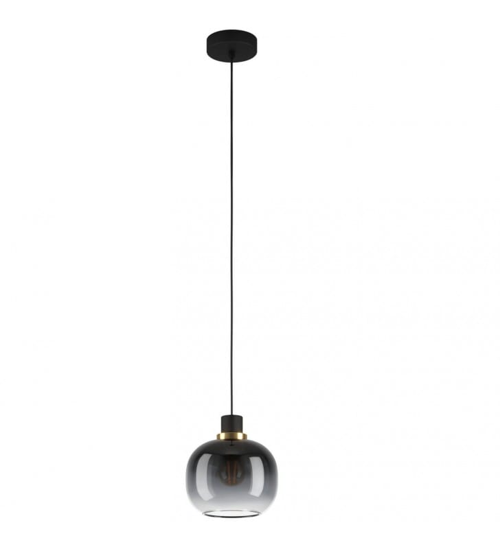 Szklana kulista lampa wisząca Oilella czarny mosiądz klosz cieniowany czarno szary