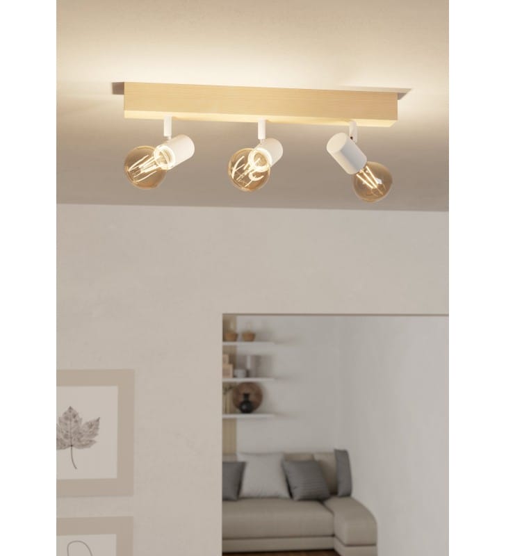 Potrójna drewniana lampa sufitowa Townshend3 minimalistyczna białe oprawki
