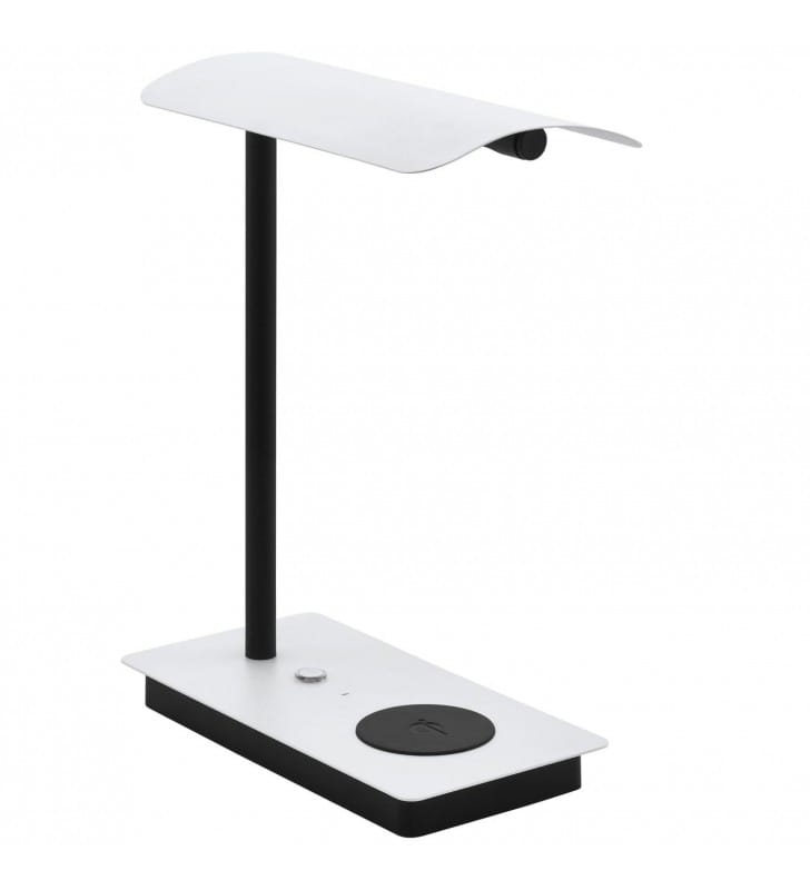 Nowoczesna biało czarna lampka na biurko Arenaza LED z funkcją QI ładowanie smartfona