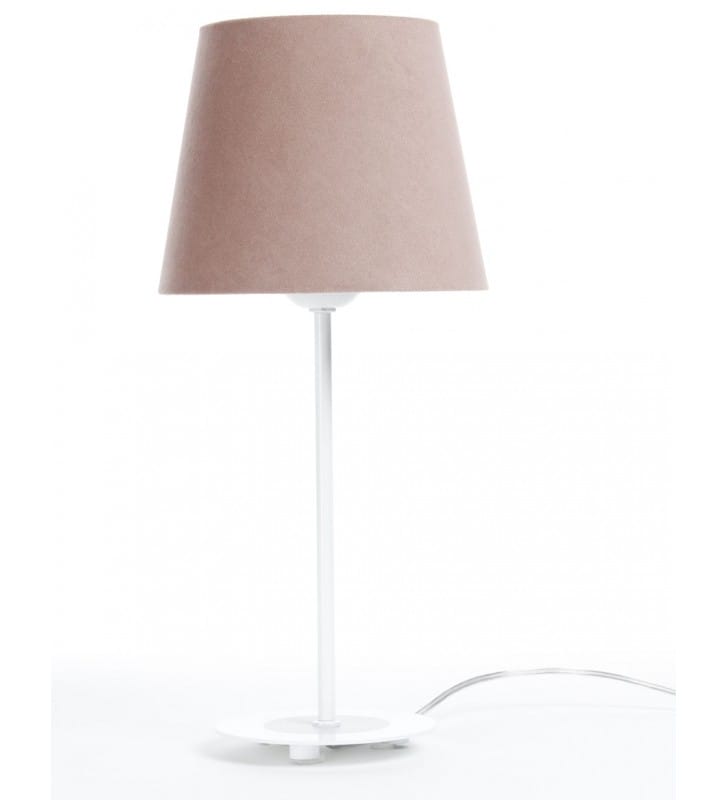 Nieduża lampa stołowa z różowym abażurem Jasmine biała podstawa