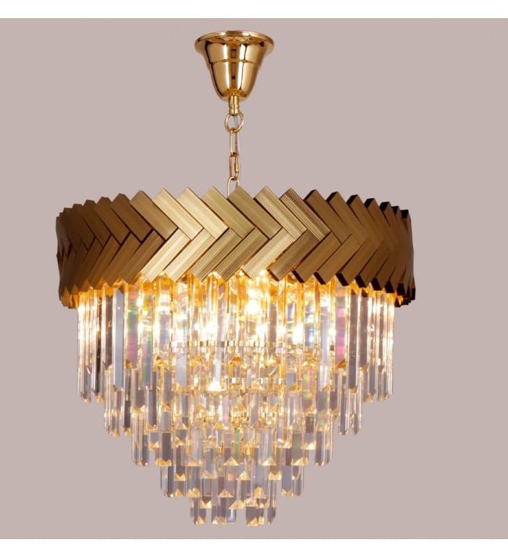 Lampa wisząca Lyon złota z bezbarwnymi kryształami 50cm łańcuch do jadalni nad stół do salonu sypialni