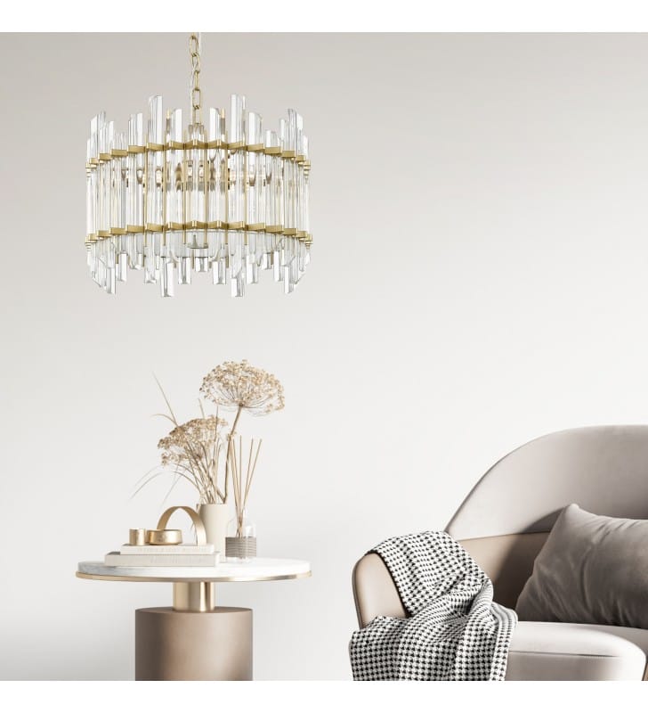 Lampa wisząca do jadalni Alexandria kryształowa ze złotym wykończeniem