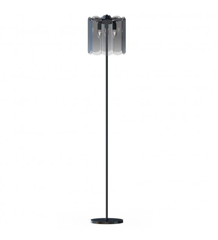 Nira stylowa czarna lampa stojąca do salonu ze szklanym kloszem
