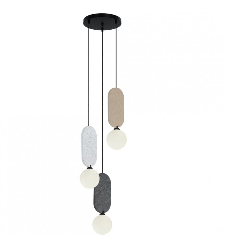 Lampa wisząca Lorenzo 3 zwisowa okrągła filc szklane klosze kule