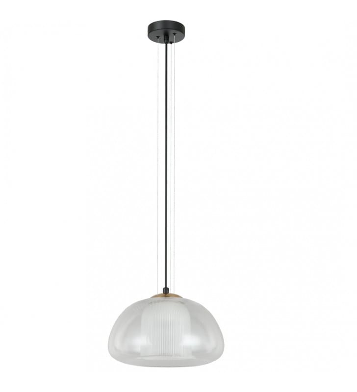 Stylowa szklana lampa wisząca nad stół Feder przezroczysta czarny metal 1xE27